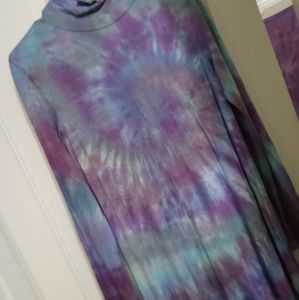 Tye Dyed Turtleneck Skater Fit and Flare Dress Lar